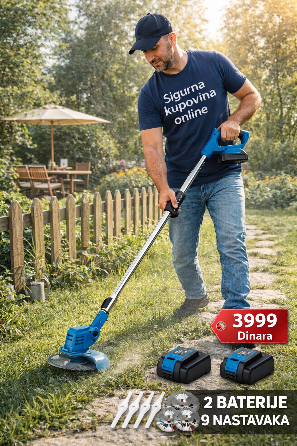 Aku Trimer za Travu + 2 Baterije i 9 Nastavaka